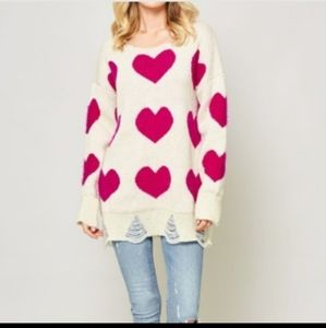 Promesa Oversized‎ Fuzzy Heart Sweater